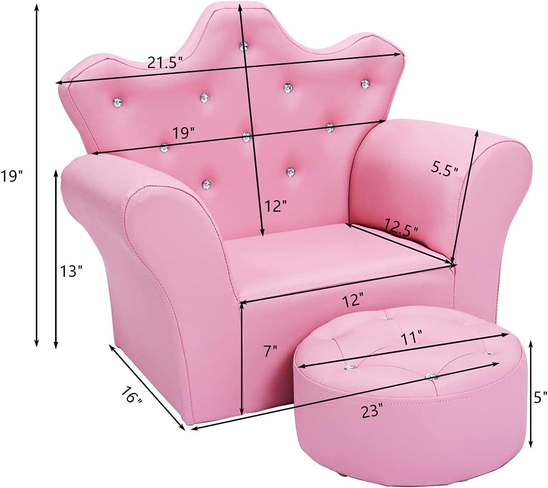 Pink Princess Leather Armchair with Ottoman and Diamond Accents