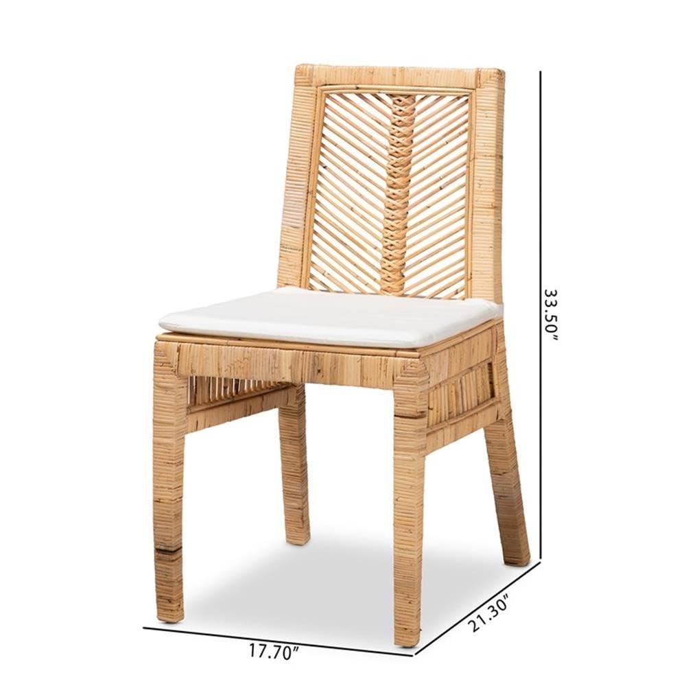 2pc Suci Rattan and Wood Dining Chair Set Natural/Brown - bali & pari: Mahogany Frame, Bohemian Style, Cushioned Seat