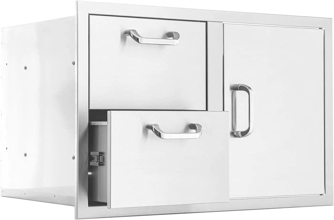 BBQGuys Signature 32-Inch Stainless Steel Reversible Access Door & Double Drawer Combo - Traditional