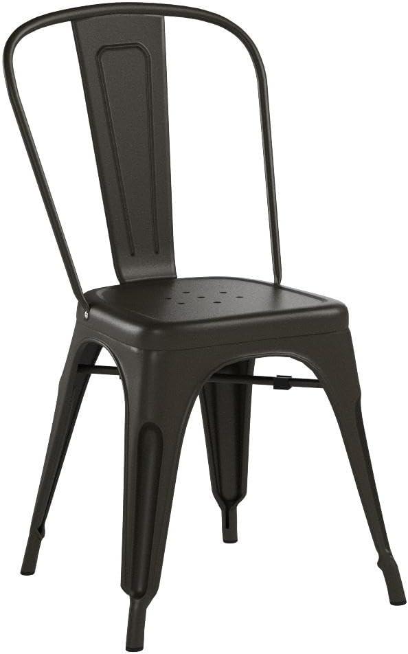 Set of 4 Gunmetal Modern Metal Side Chairs with Rubber Feet