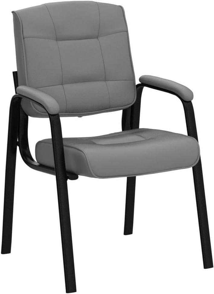 Gray Faux Leather Executive Office Guest Chairs with Metal Frame, Set of 2