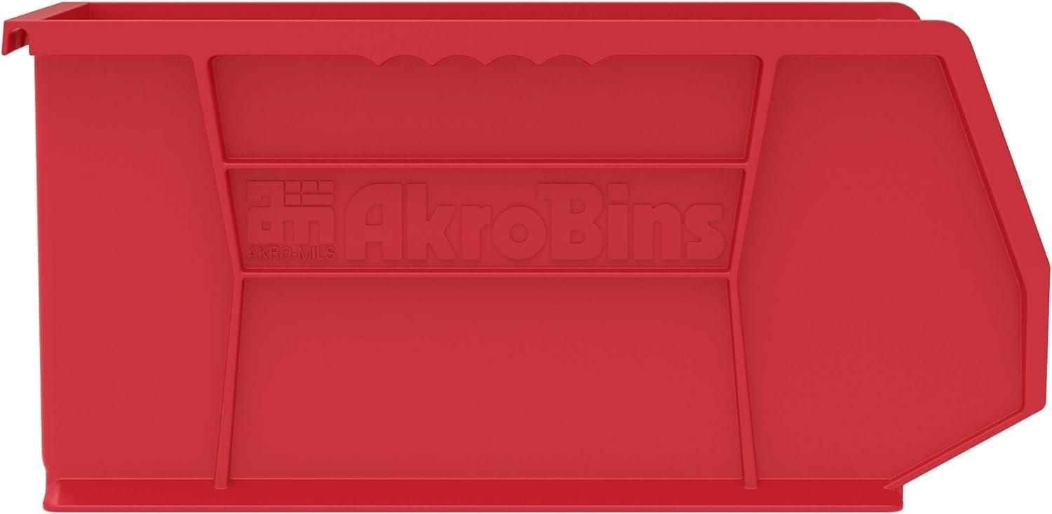 Red Heavy-Duty Plastic Stackable Storage Bin, 15-Inch