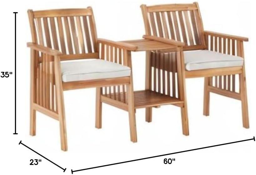 Natural Acacia Wood Outdoor Double Seat Bench with Table