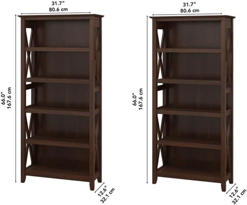 Key West 5 Shelf Bookcase Set in Bing Cherry - Engineered Wood