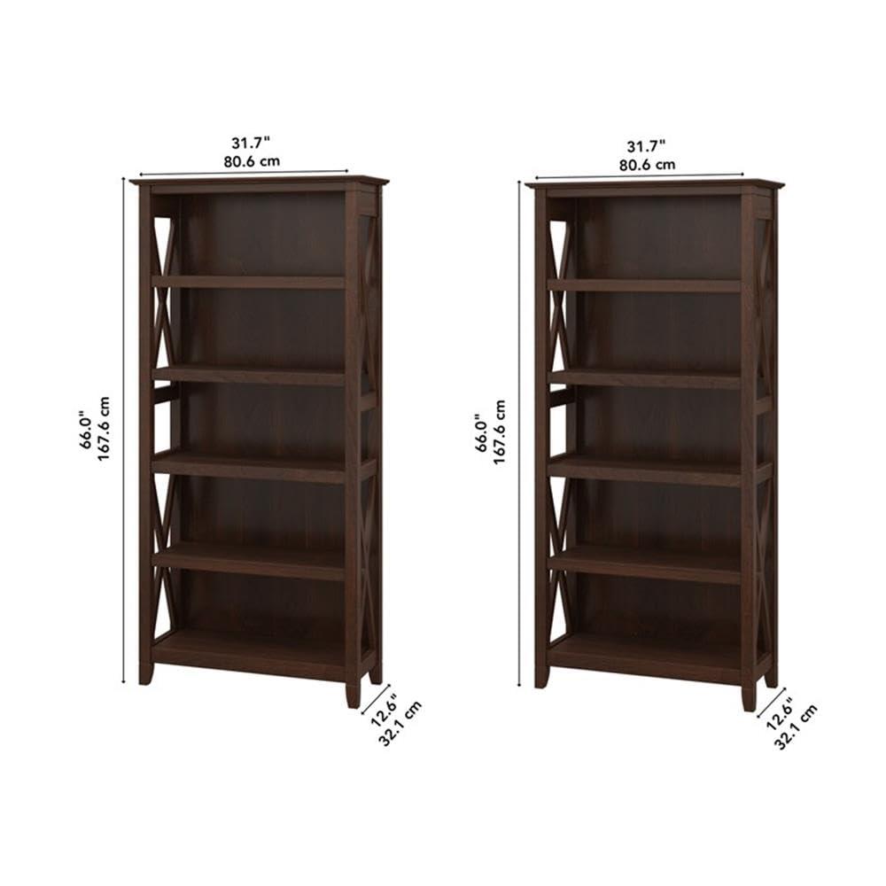 Key West 5 Shelf Bookcase Set in Bing Cherry - Engineered Wood