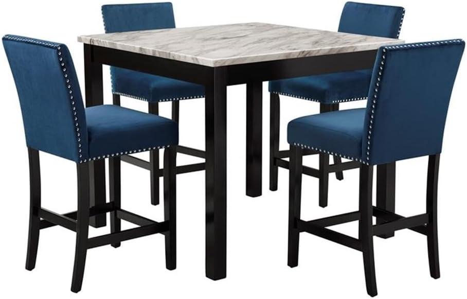 New Classic Furniture Celeste 5-Piece Faux Marble & Wood Counter Set in Blue