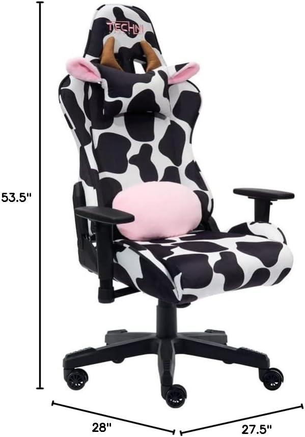 Ts85 Cow Print Luxx Series Gaming Chair Cow - Techni Sport: Velvet Upholstery, Memory Foam, Adjustable