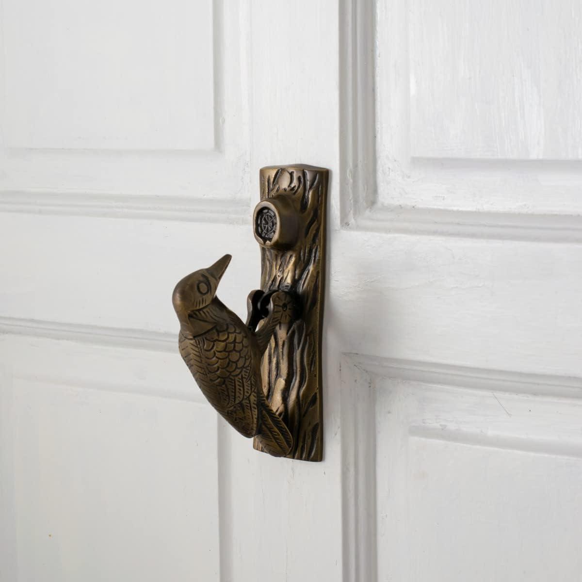 Renovators Supply Door Knockers for Front Door 6.5" Antique Brass Woodpecker Shaped Door Knocker w/Screws