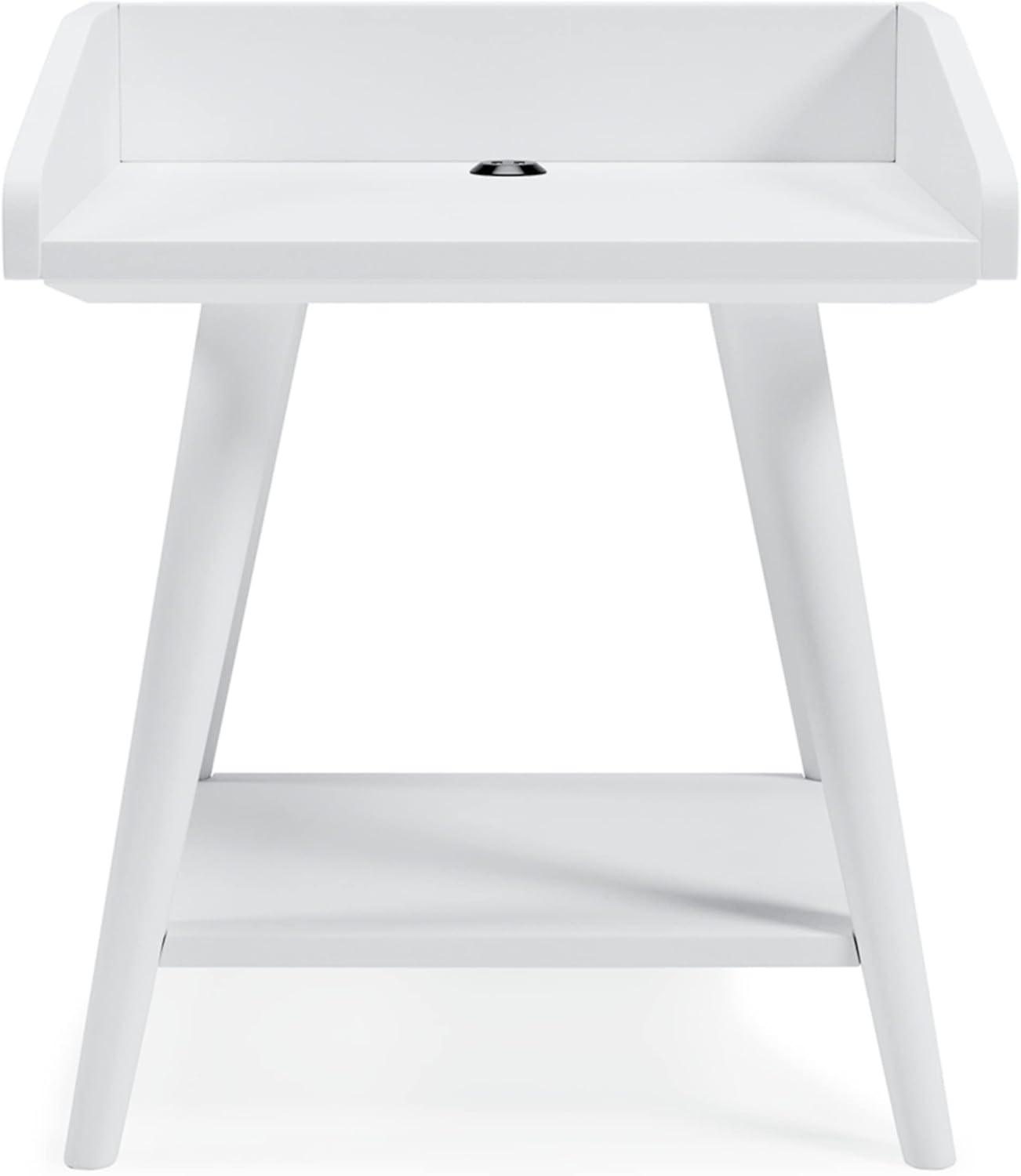 Crisp White Transitional Wood Accent Table with USB Chargers