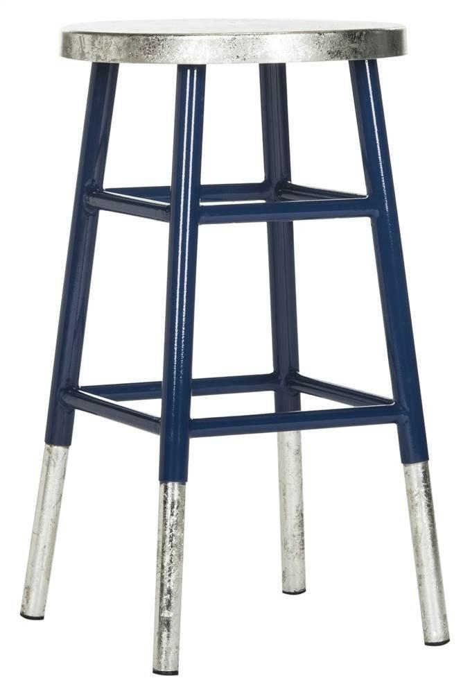 Kenzie Silver Dipped Counter Stool - FOX3211 - Navy/Silver - Safavieh Couture