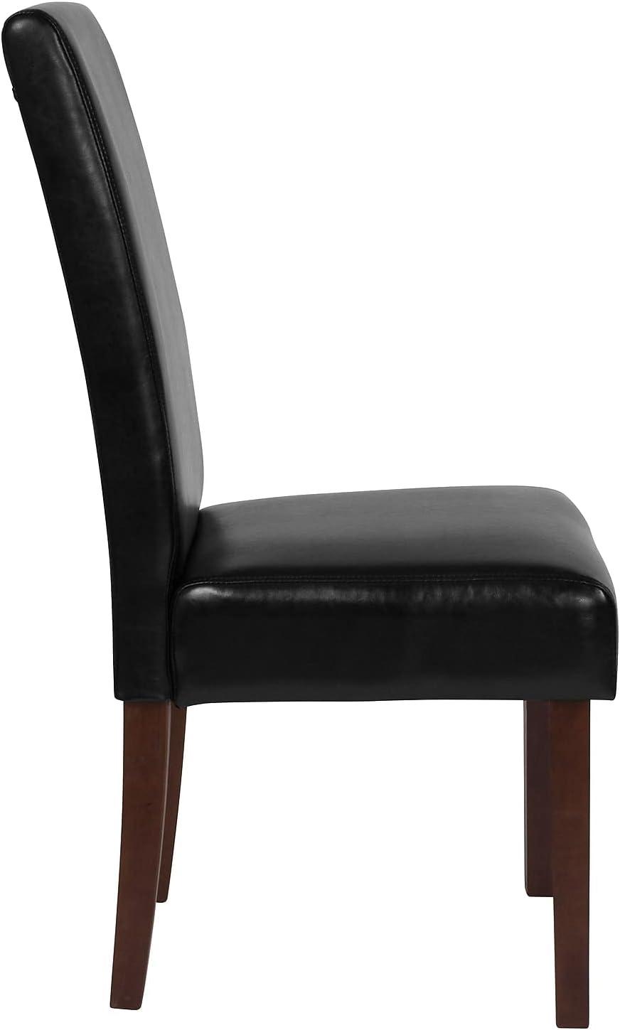 Transitional Black LeatherSoft Parsons Side Chair with Mahogany Legs