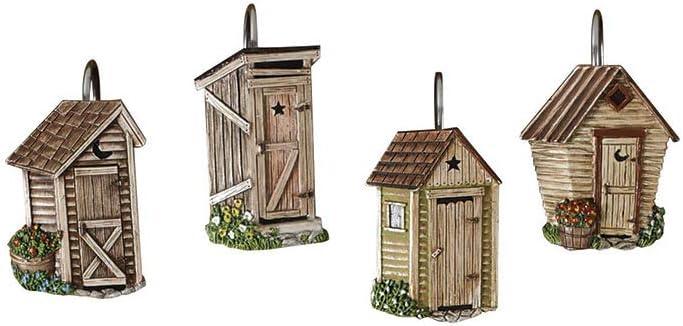 Rustic Outhouse Shower Curtain Hooks Set of 12