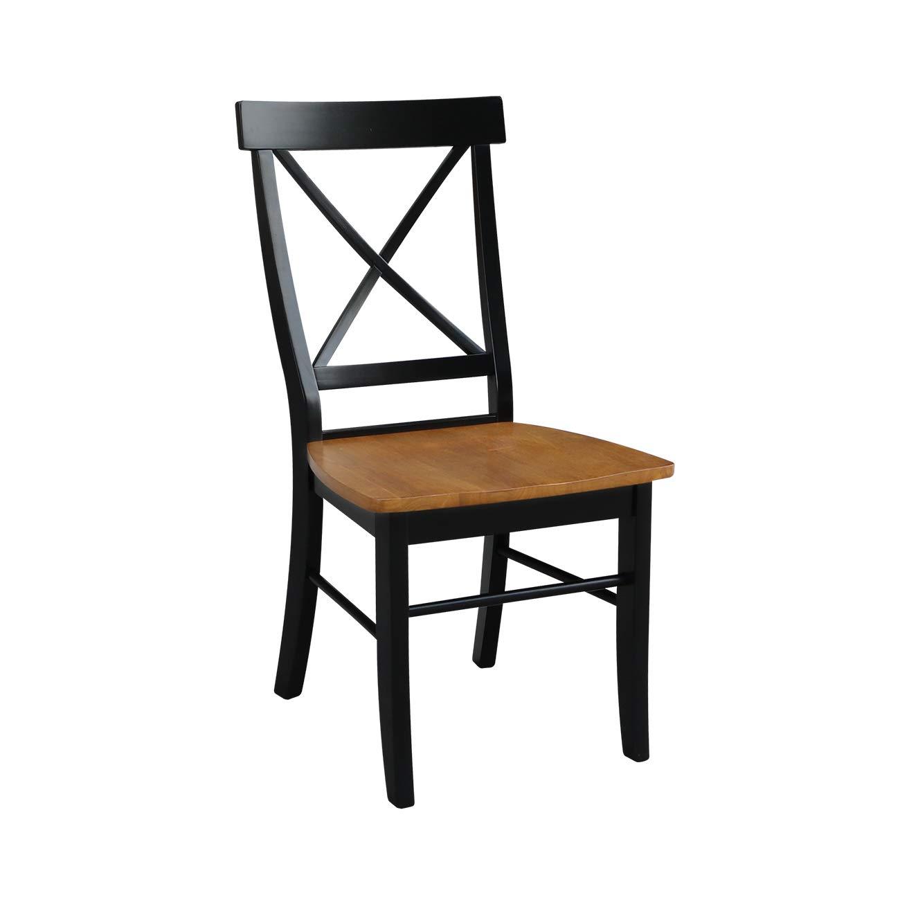 International Concepts Set of 2 X Back Chairs with Solid Wood Seats Black/Cherry Red: Hardwood Frame, Mid-Century Style