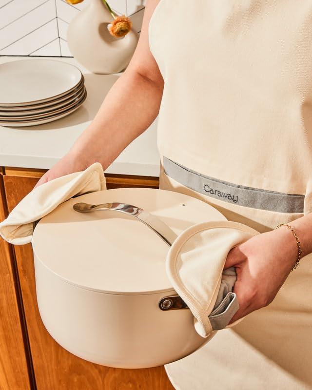 Caraway Home 6.5qt Dutch Oven with Lid Sage: Ceramic Nonstick Cookware, Stainless Steel Handle, Hand Wash
