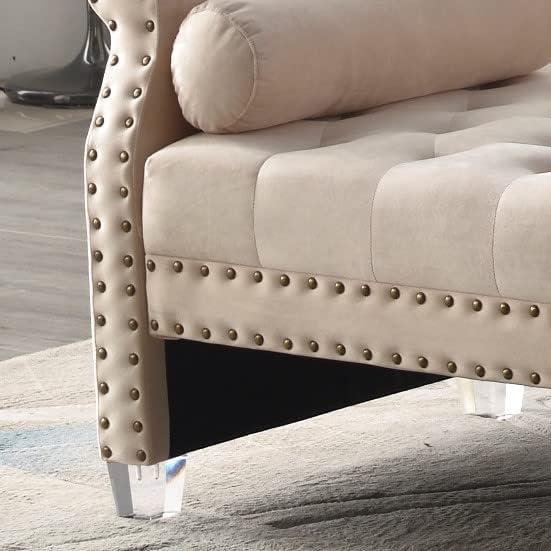 Stefania 71-inch Rolled Arm Oversized Velvet Tufted Upholstered Bench Standard Benches Black Velvet Victorian,Mid-Century Modern