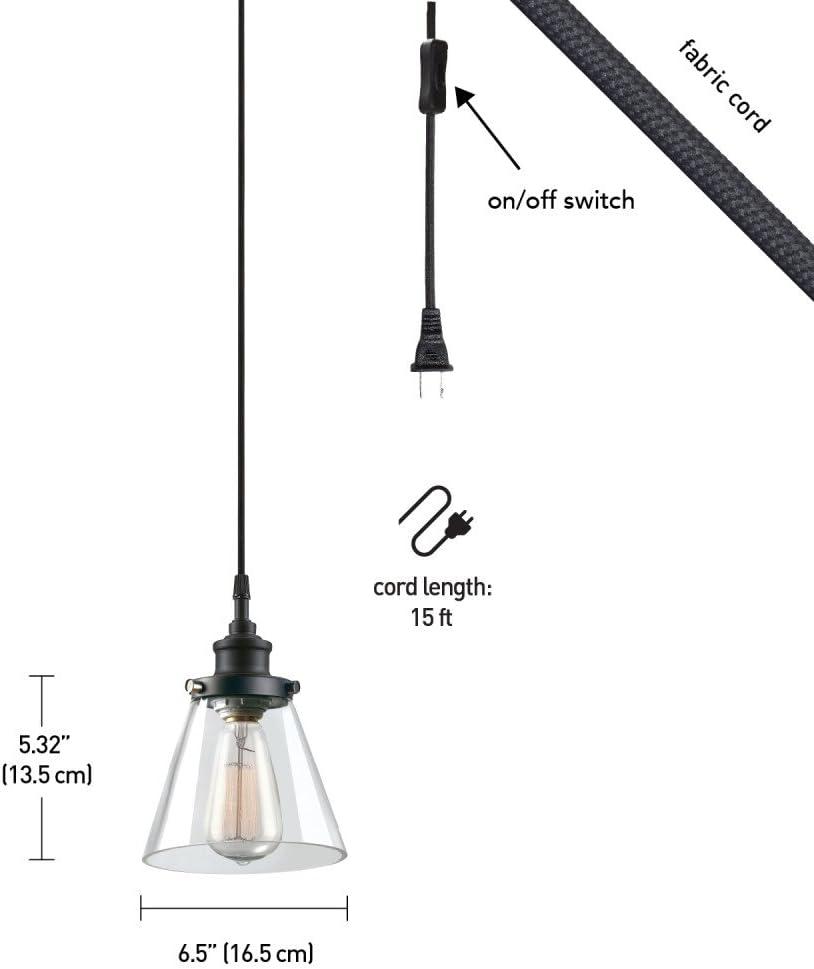 Globe Electric Jackson 1-Light Matte Black Plug-In Pendant,65580