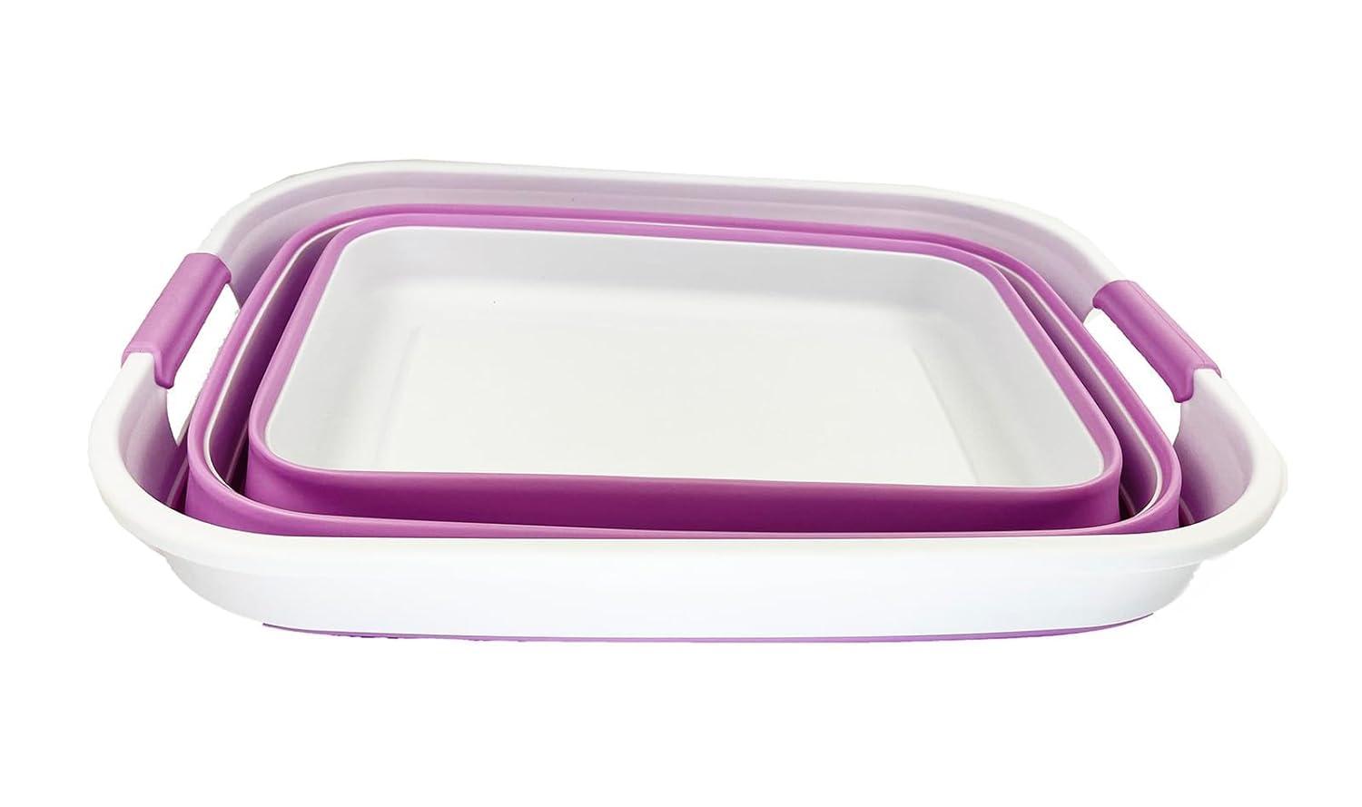 SAMMART 27L (7.1 Gallons) Collapsible Plastic Laundry Basket with Dual Grip Handle, White/Pale Purple/White