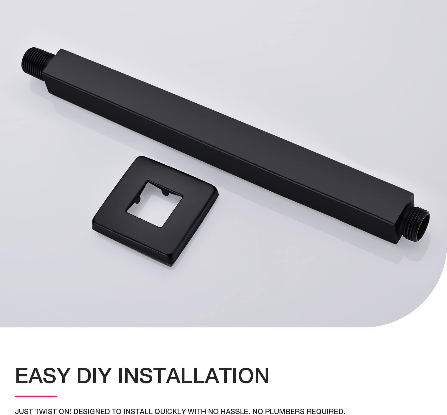 Matte Black 12-Inch Ceiling Mounted Square Shower Arm