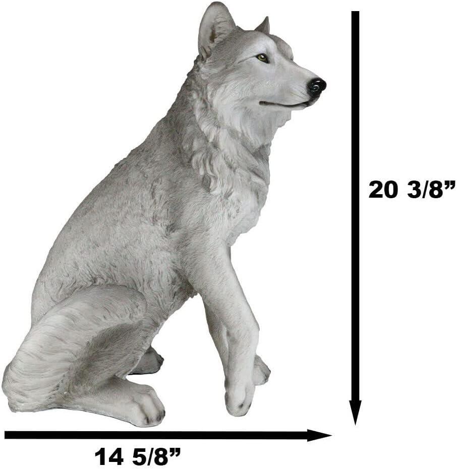 Large Gray Resin Sitting Alpha Wolf Statue 20.5" Tall