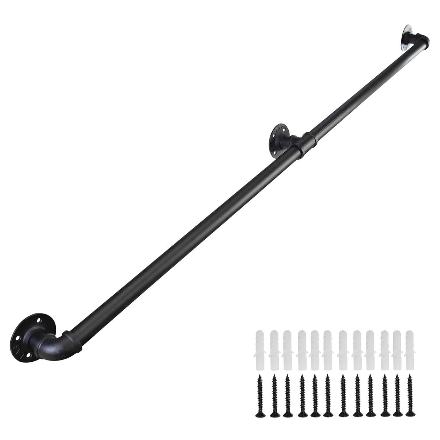 Handrails for Outdoor Steps 5FT, Galvanized Steel Handrails for Indoor Stairs Easy to Install, Iron Balusters Hand Railing Indoor Outdoor for Household or Commercial Buildings