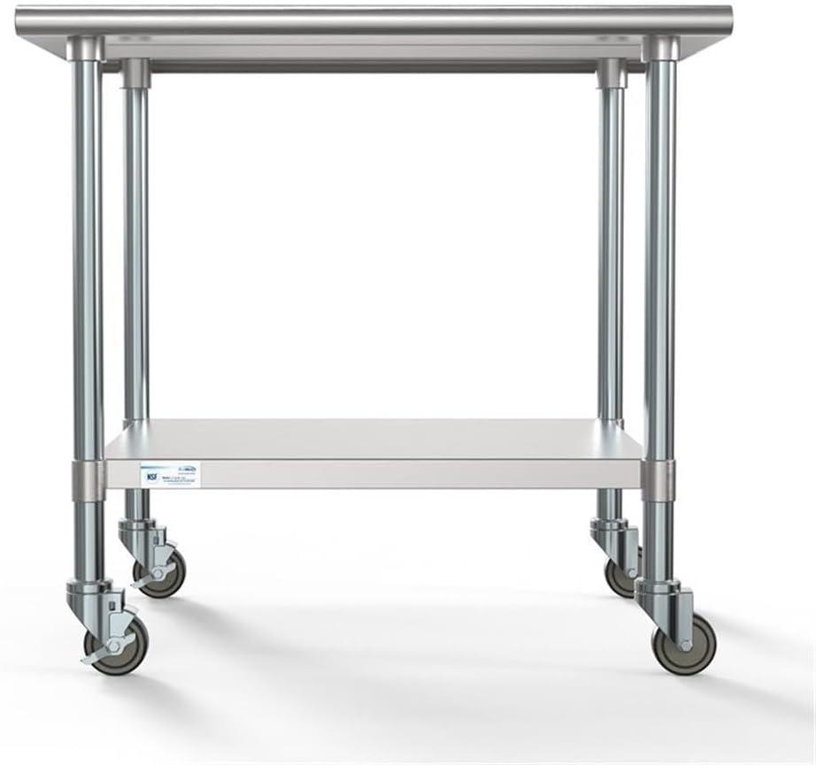 30" x 36" 18-Gauge 304 Stainless Steel Commercial Work Table with Casters, CT3036-18C.