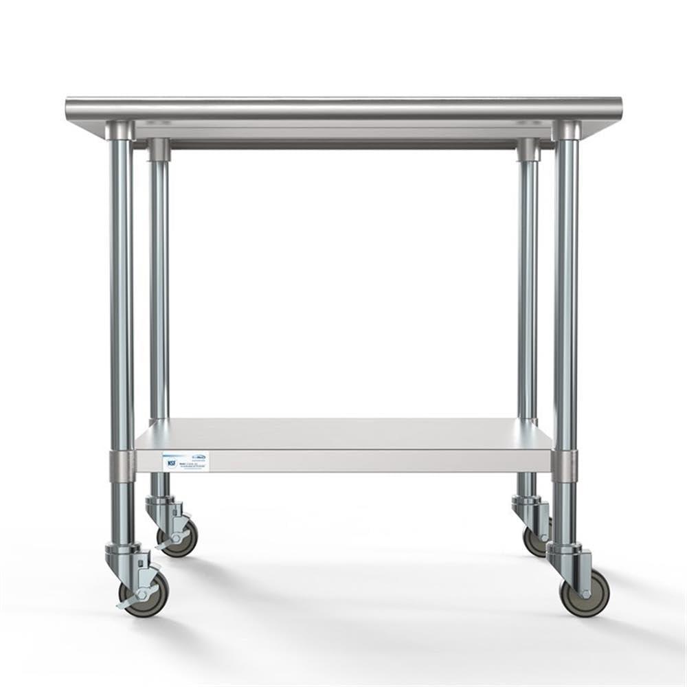 30" x 36" 18-Gauge 304 Stainless Steel Commercial Work Table with Casters, CT3036-18C.