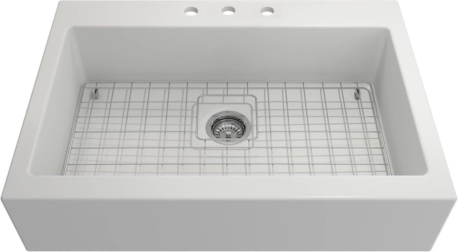 Matte White Fireclay Farmhouse Single Bowl Kitchen Sink