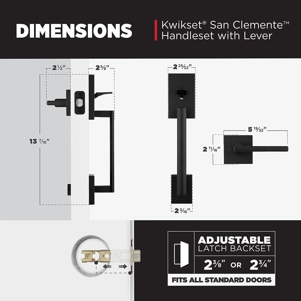 Matte Black Modern Entry Door Handleset with Lever