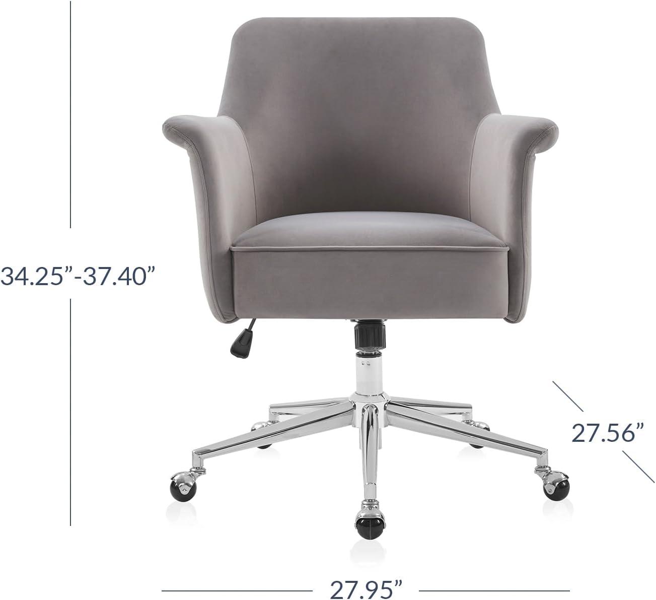 BELLEZE Modern Upholstered Velvet Desk Chair, Rolling Swivel Office Or Vanity Seating, Stylish Comfy Armchair With Easily Adjustable Height - Peyton (Blue)