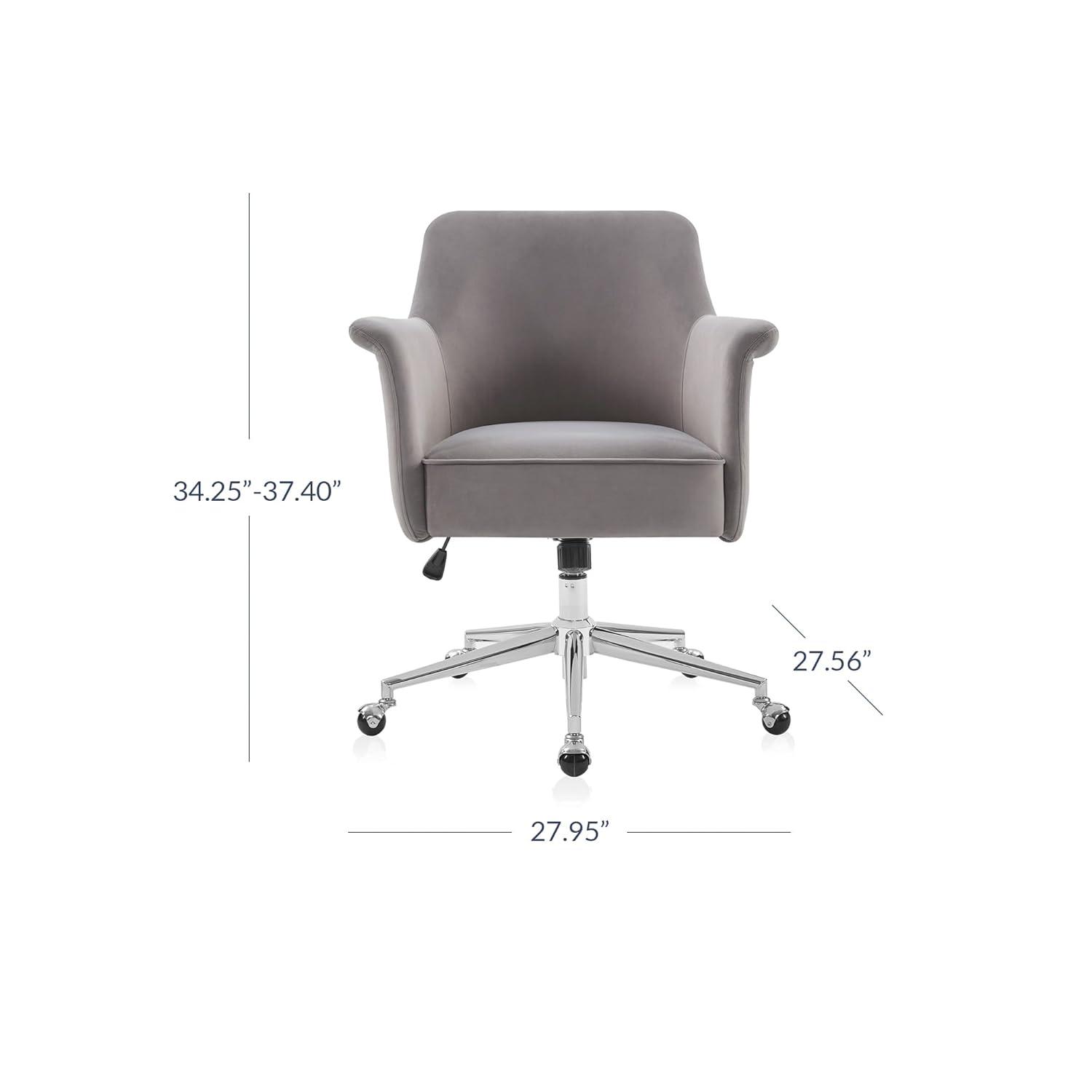 BELLEZE Modern Upholstered Velvet Desk Chair, Rolling Swivel Office Or Vanity Seating, Stylish Comfy Armchair With Easily Adjustable Height - Peyton (Blue)