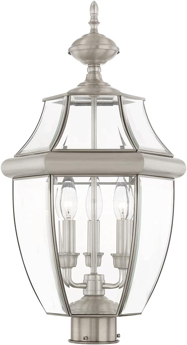 Monterey Brushed Nickel 3-Light Outdoor Post Lantern with Clear Beveled Glass