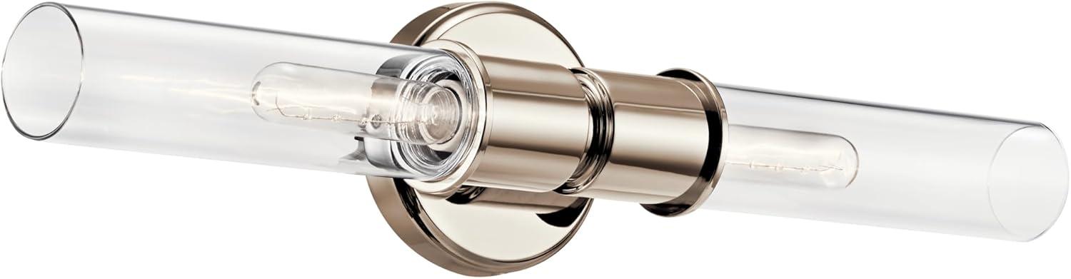 Aviv Polished Nickel 2-Light Wall Sconce with Clear Glass Shades