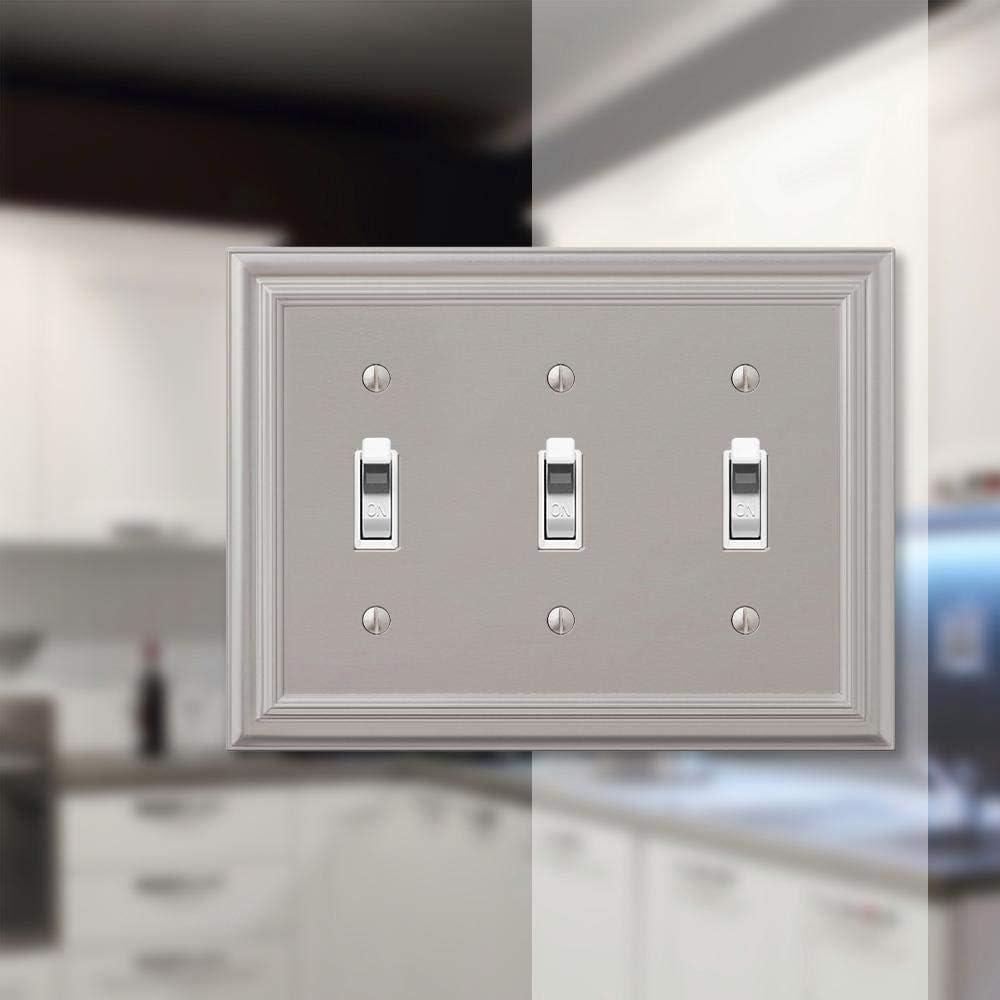 Amerelle Continental Triple Toggle Cast Metal Wallplate in Satin Nickel