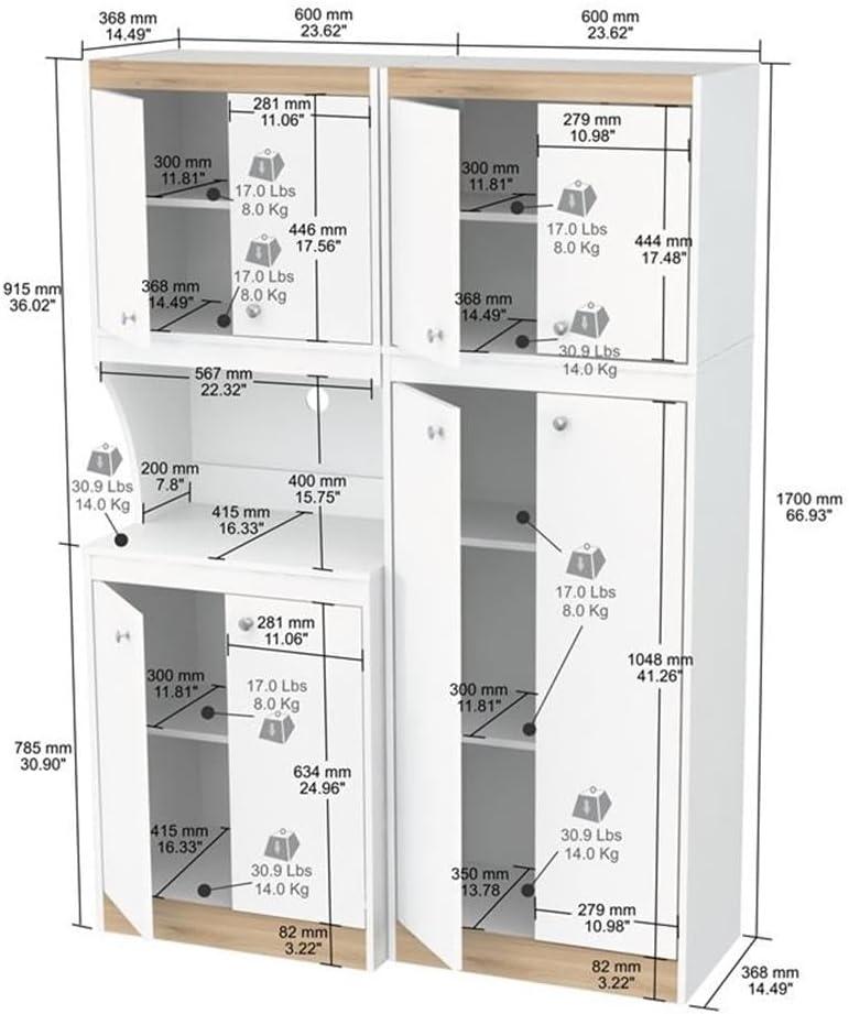 Inval Galley 2-Piece Microwave Kitchen Storage Cabinet 47"W, White and Oak