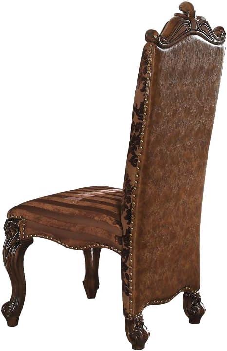 22" Versailles Dining Chair Two Tone Light Brown Synthetic Leather /Fabric and Cherry Oak Finish - Acme Furniture: Elegant Traditional Design