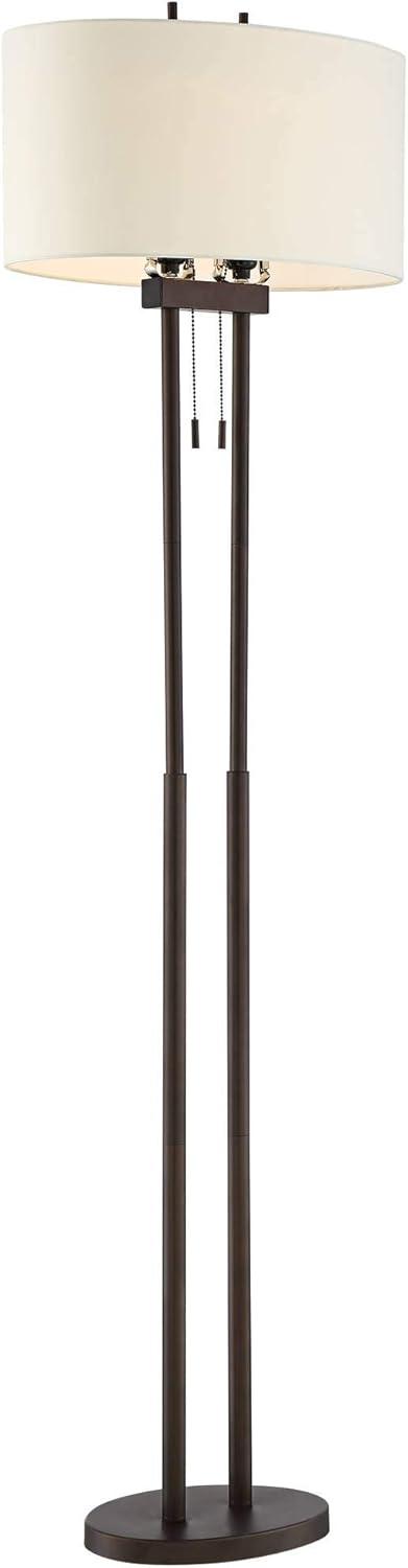 Franklin Iron Works Roscoe Modern Floor Lamp Standing 62" Tall Oil Rubbed Bronze Twin Pole White Drum Shade for Living Room Bedroom Office House Home