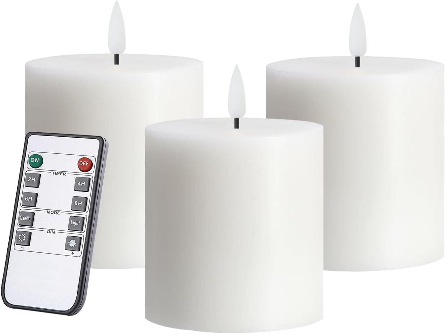 White Flameless LED Pillar Candle Set with Remote