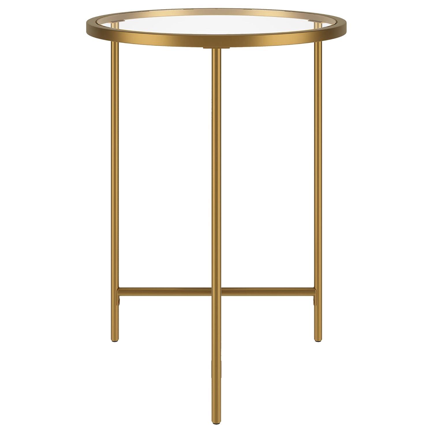 Evelyn&Zoe Berenson 18" Wide Round Side Table with Glass Top, Gold