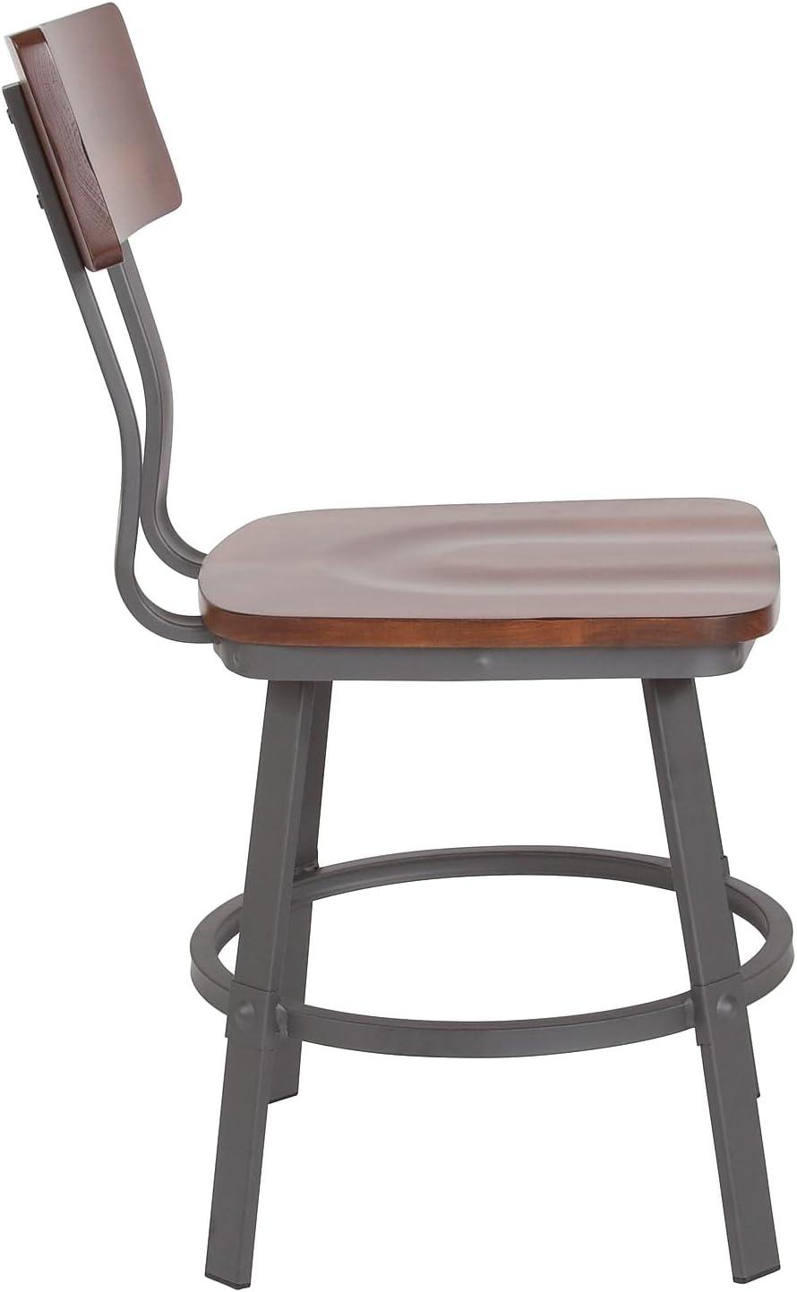 Modern-Industrial Gray Steel Side Chair with Rustic Walnut Wood Seat