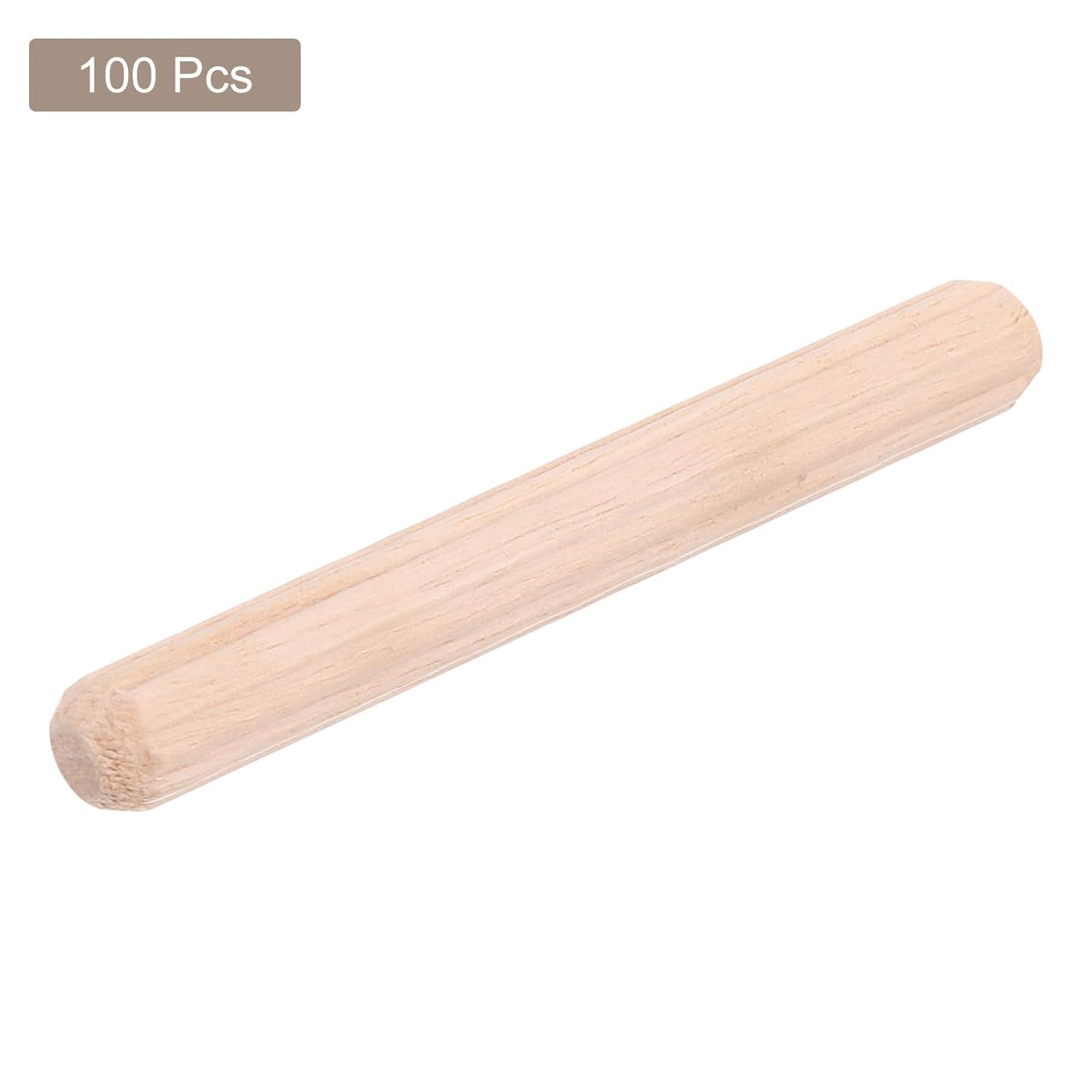 100 Pcs Wooden Dowel Pins, 6 x 50mm (0.24 x 1.97 Inch) Wood Dowels Rods, Fluted Dowel Joints