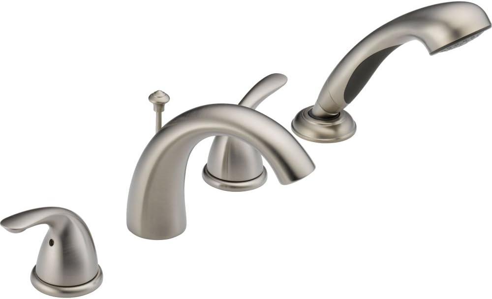 Classic Double Handle Deck Mounted Roman Tub Faucet Trim with Handshower