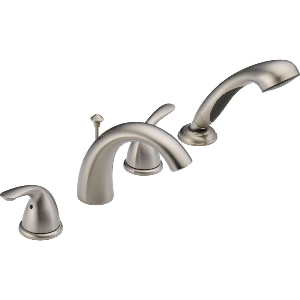 Classic Double Handle Deck Mounted Roman Tub Faucet Trim with Handshower