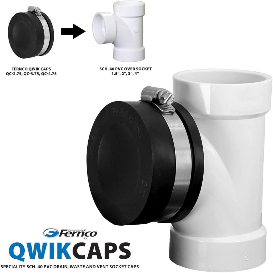 Fernco Black PVC Qwik Cap with Stainless Steel Clamp