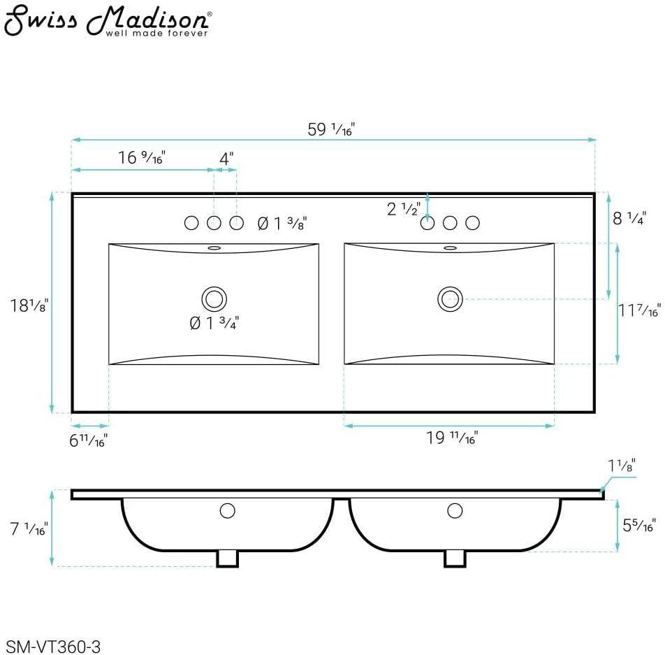 Swiss Madison 59.06" Single Bathroom Vanity Top with Sink