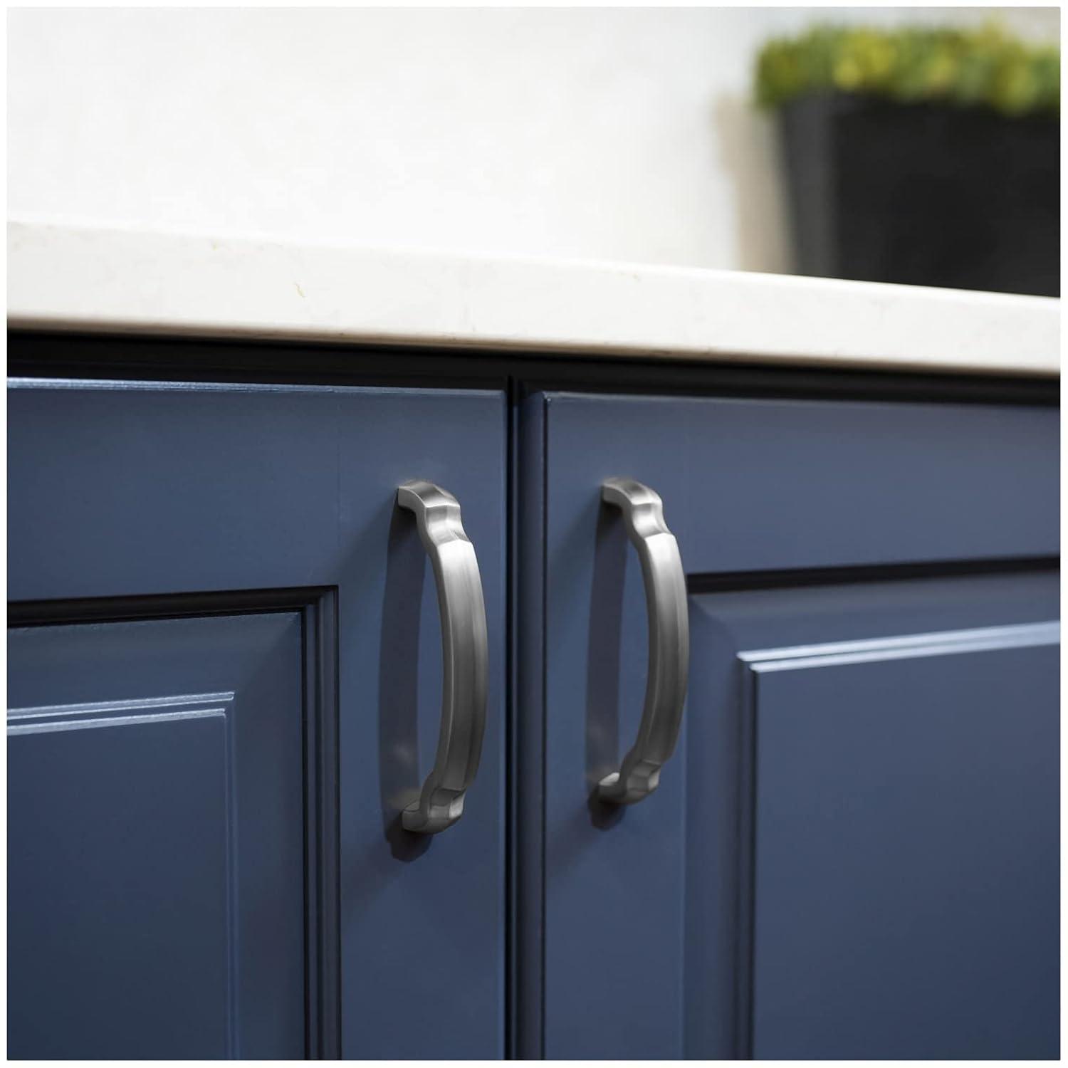 Hickory Hardware Solid Core Kitchen Cabinet Pulls, Luxury Cabinet Handles, Hardware for Doors & Dresser Drawers, 3 Inch Hole Center, Satin Nickel, Veranda Collection(Pack of 10)