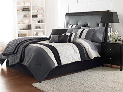 Elsie Gray and Black 7-Piece Queen Comforter Set