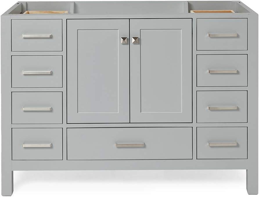 ARIEL 48" Grey Bathroom Vanity Base Cabinet, Single Sink Configuration, 2 Soft Closing Doors, 9 Full Extension Dovetail Drawers, Brushed Nickel