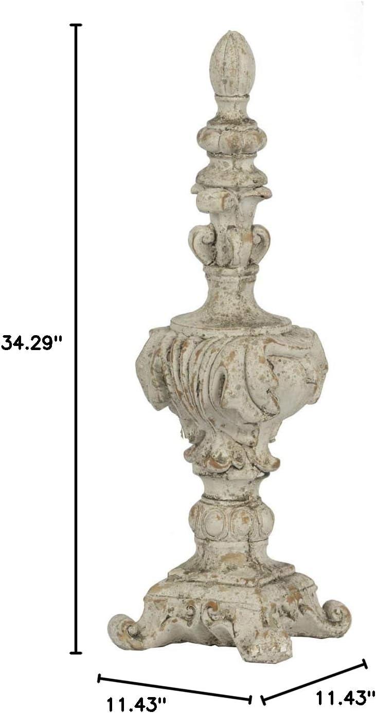 Antique White Cement Finial Accent, 13.5" Height