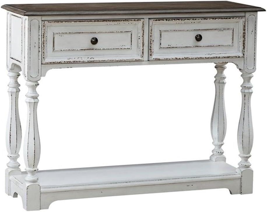 Antique White and Weathered Bark Hall Console with Storage