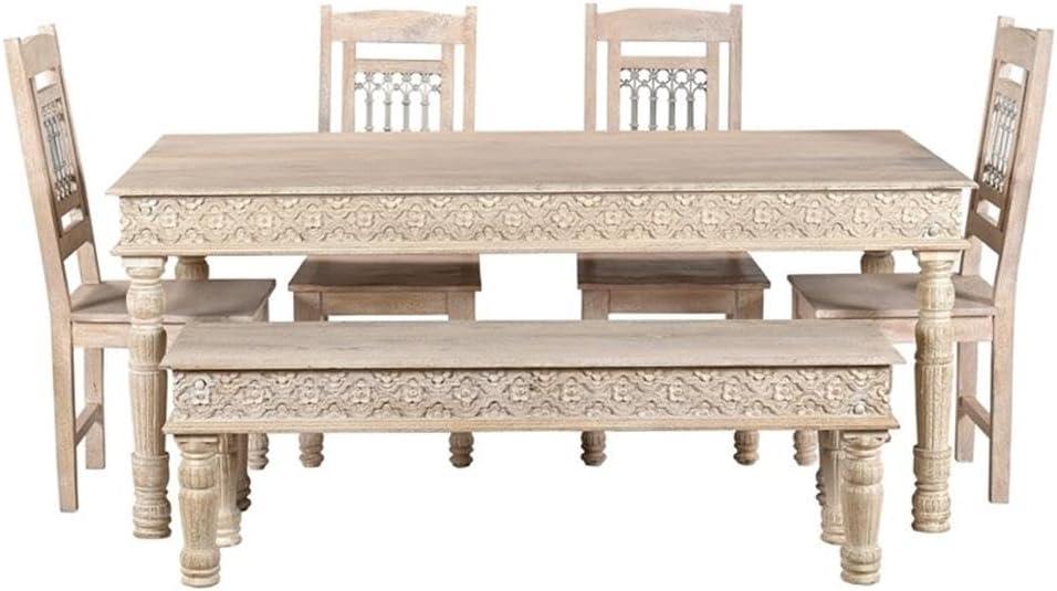 Taran Designs Milton 60" Carved Solid Wood Dining Table in White